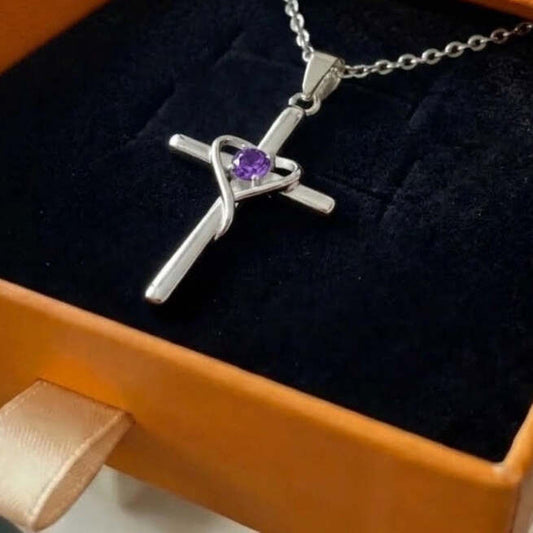 Amethyst Center Cross Necklace