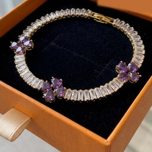 Amethyst Clover Heart Gold Bracelet