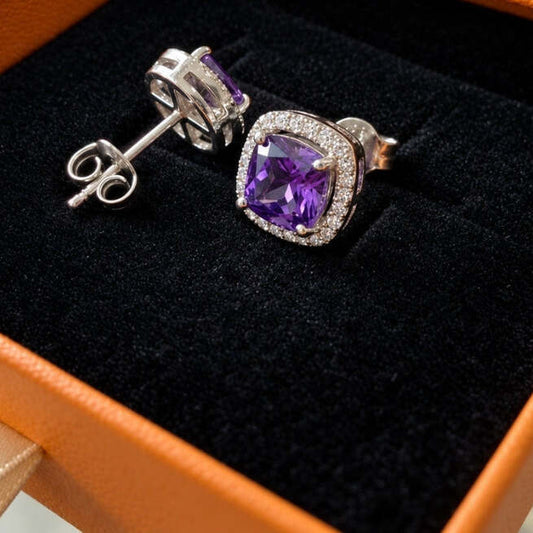 Amethyst Square Pave Stud