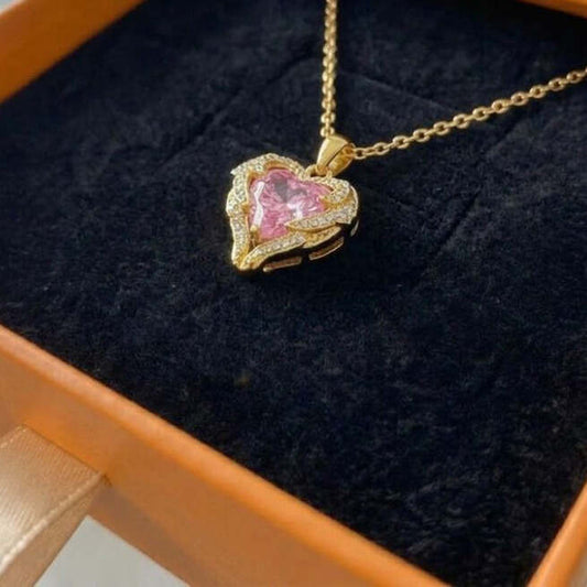 Angel Embrace Pink Heart Necklace