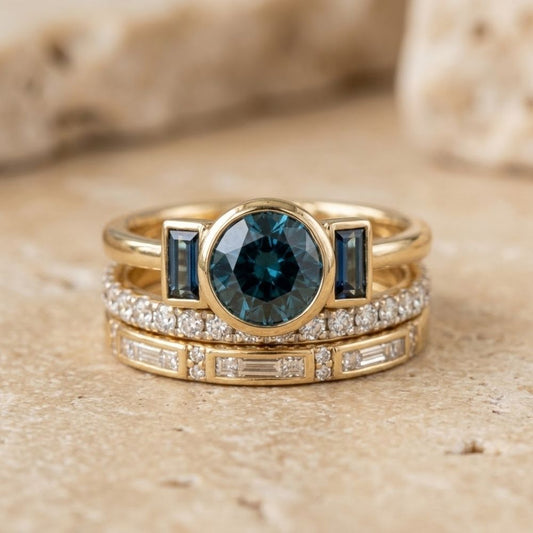 Antique Blue Elegant Gold Ring Set