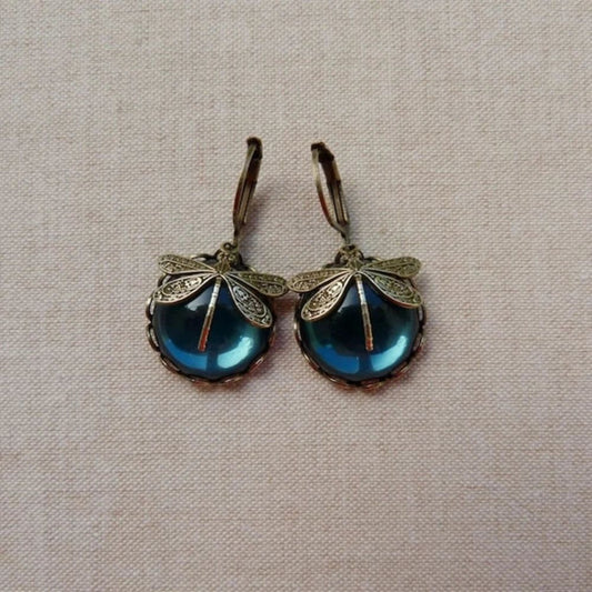 Antique Gold Dragonfly Earrings
